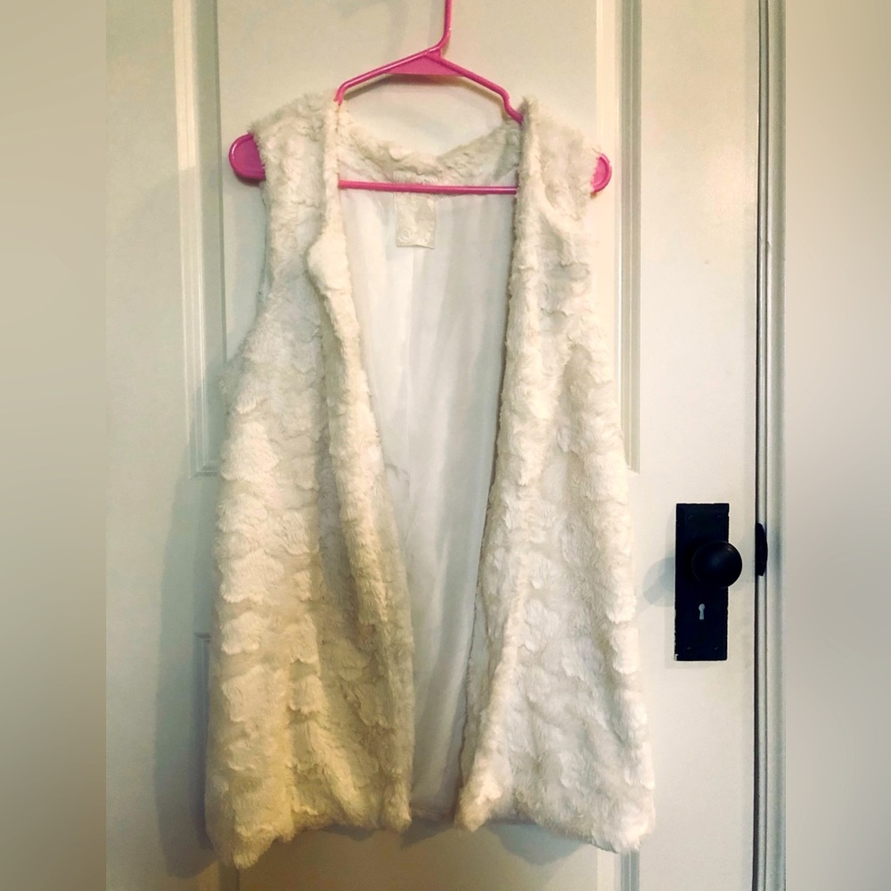 White faux fur vest